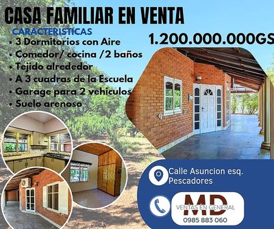 Casa Familiar en Filadelfia - 3 Dormitorios -Comedor - 2 Baños - Garage - Suelo arenoso logo